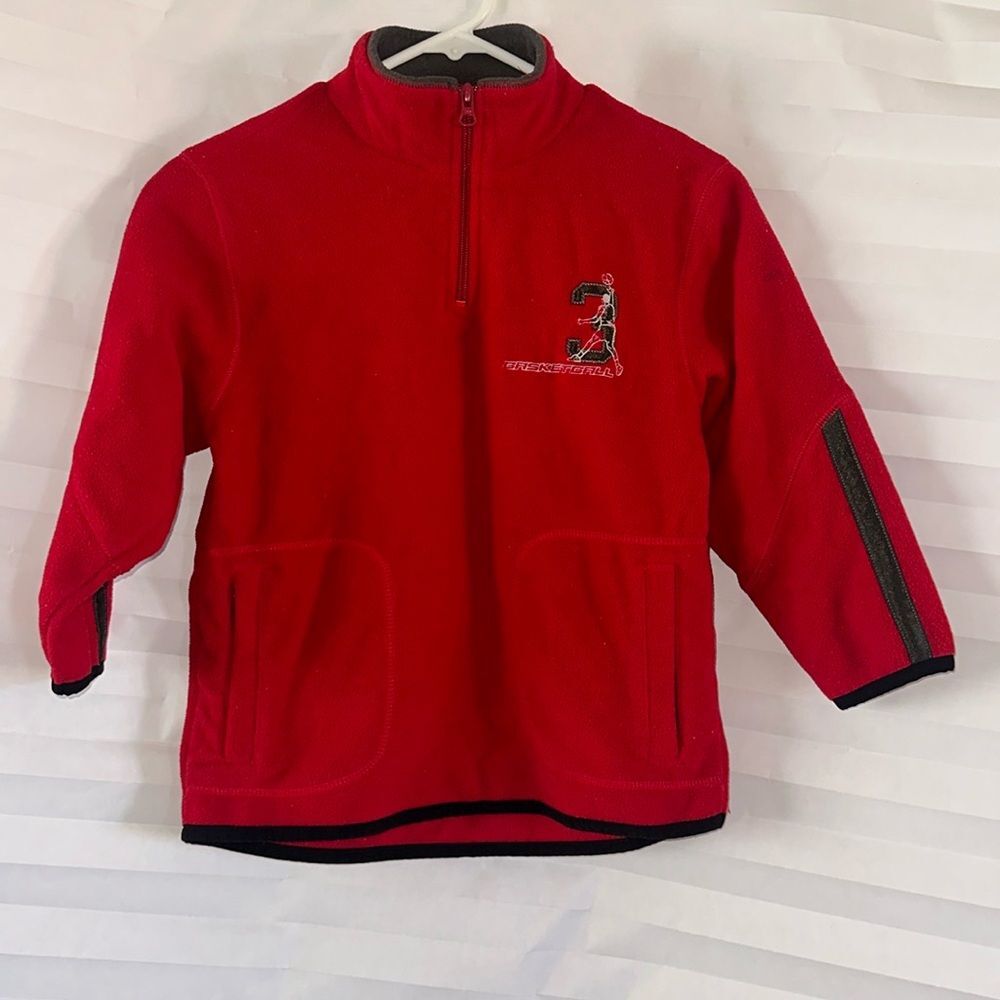 Old Navy Boy's Small Red Black Fleece Henley Pullover Sweatshirt